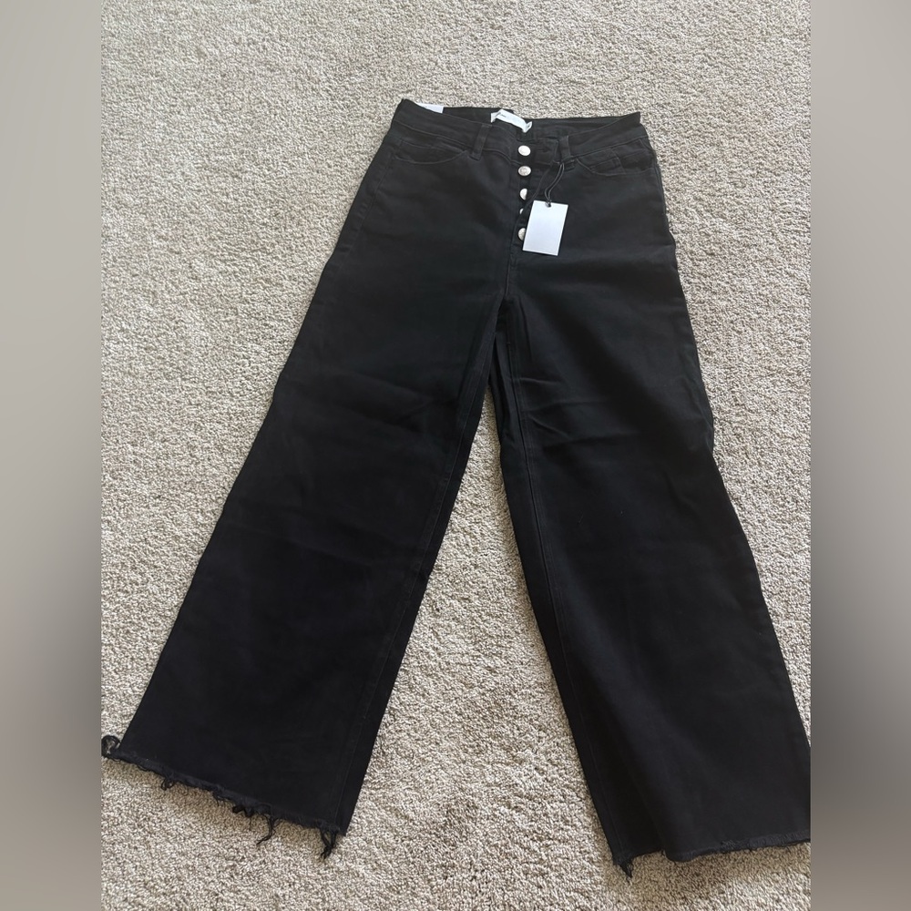 TNR High Waist Wide Leg Black Jeans with Button Fly (Piper & Scoot) Dianne Jean